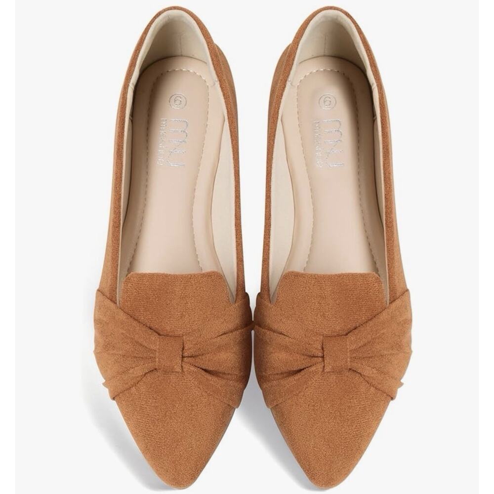 Musshoe Womens Pointed Toe Flats Tan Brown Faux Suede Knotted Bow Size 8.5